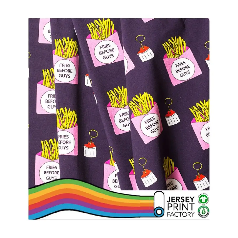 custom digital print jersey organic stretch cotton fabric