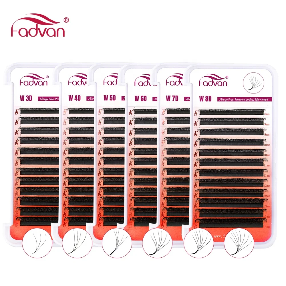 0.07C 0.07D Matte Black Brown YW Shape Eyelash Extension Double Hair Natural Long D Curl Lashes Soft Fadvan Eyelashes Lashes