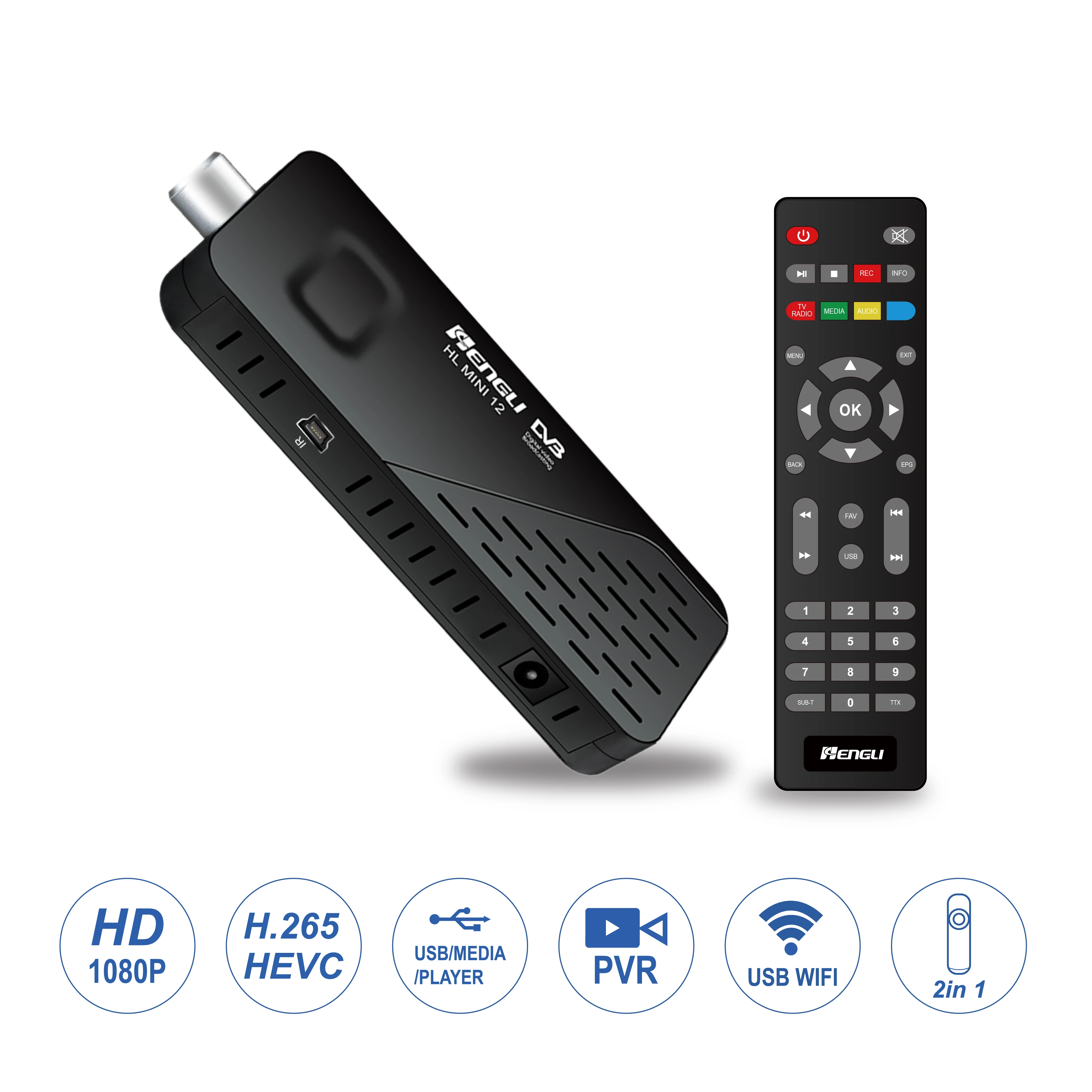 mini dongle DVB-T2 Set top box H.265 converter bix tv decoder full hd mpeg DVB-T2 Stick STB Set top box factory Henglo
