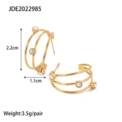 Suyan Jewelry Factory Price  3 Layer Smooth Shiny CZ Stone Cubic Zircon 18k Gold Plated Stainless Steel Hoop Earrings Women