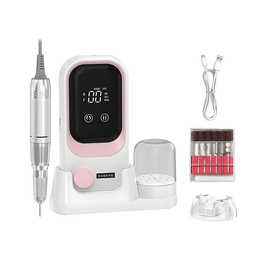 35000rpm Professional Brushless Portable Rechargeable Cordless Electric Nail Drill Machine with Base and Nail Drill Bits