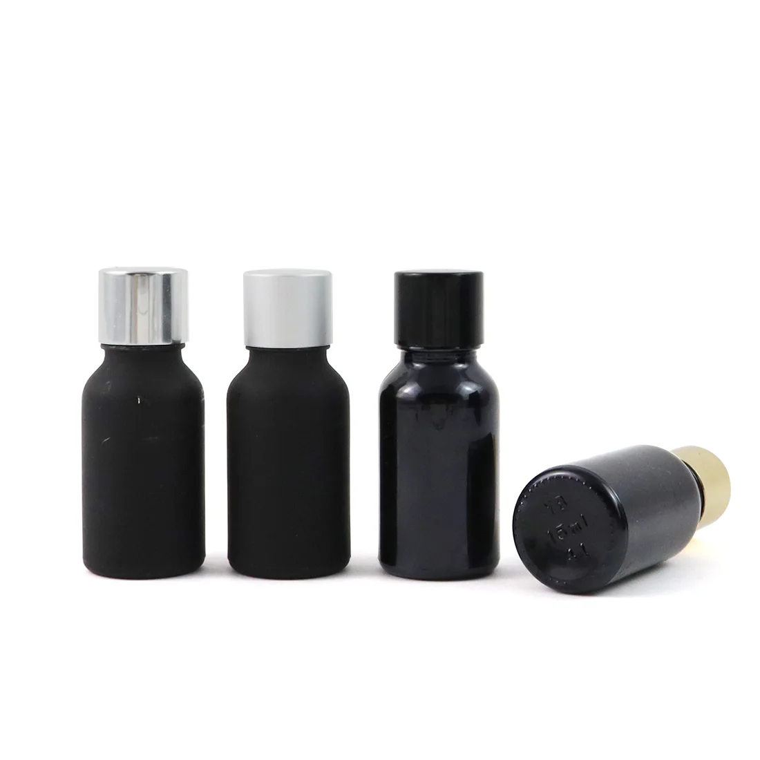 Ready to ship 15ml Black Glass Bottles Custom Small Essential Oil Bottles With Aluminium screw Cap