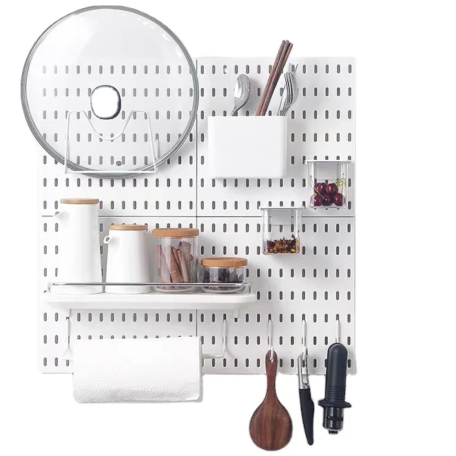 DIY Nail-free wall mounted pegboard kitchen rack storage holder Pegboard Shelf Wall Mounted Organizer