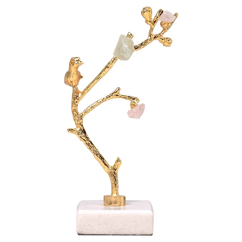 Branches shaped golden copper home decor luxury metal and marble craft accessories modern