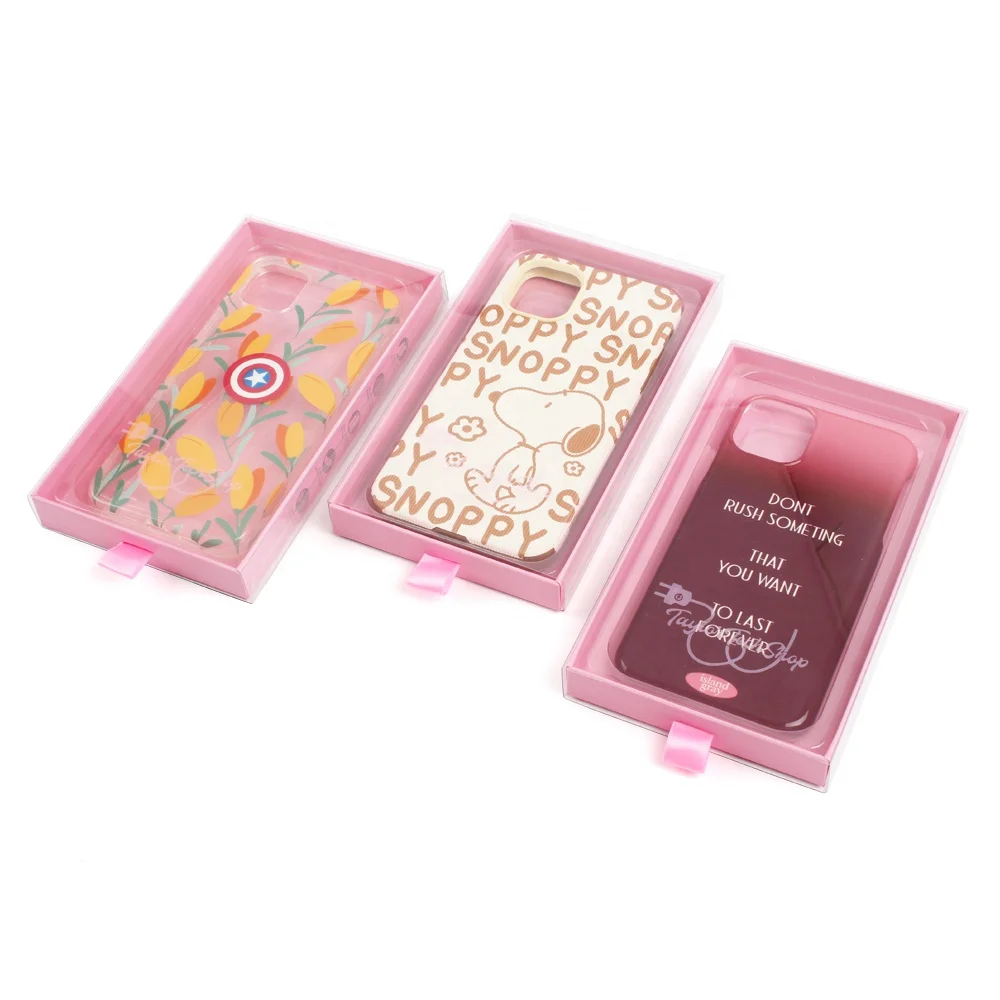 cmyk offset printing free design free sample luxury rigid pink custom mobile phone case packaging drawer box