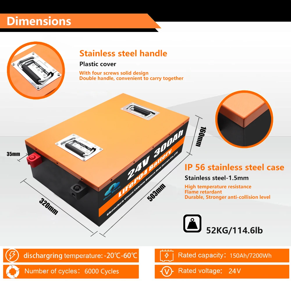 Cloud Energy 24v 300ah lifepo4 battery pack 24volt lithium ion bateria de litio solar power storage deep cycle deepcycle energy