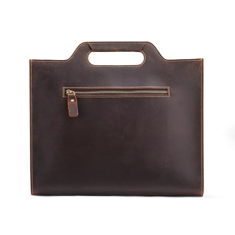 Retro Crazy Horse Leather Men Business Tote Bag Classic Leather Laptop Bag For Work