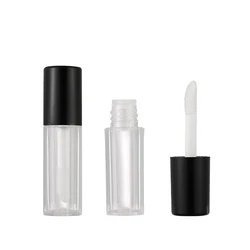 Round matte lip gloss tube transparent clear with black top , empty plastic cosmetic lip gloss tube small custom logo