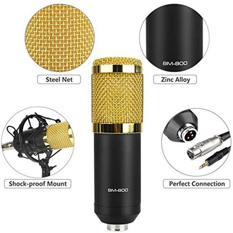 LM800 microphone condenser studio microfonos karaoke bm 800 bm800 usb recording micro phone mikrofon wired set v8 v8s sound card