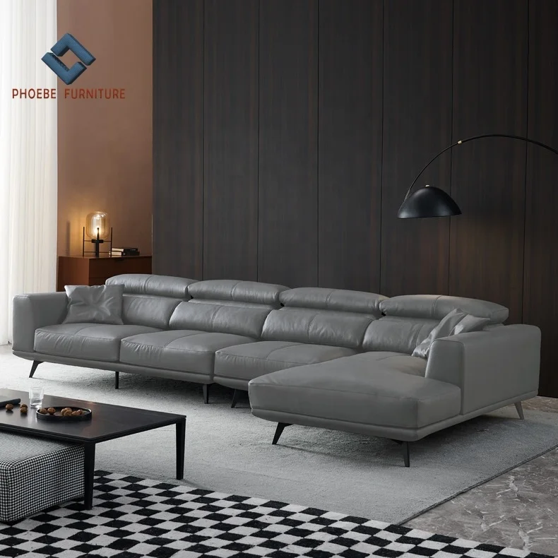 High end import genuine leather home furniture living room l shape sofa fabric 4 seat chesterfield couch