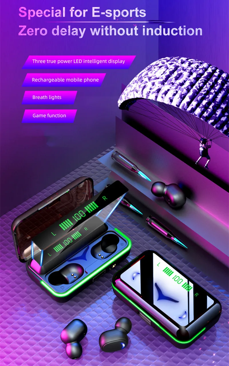 E10 TWS Bluetooth Earphone Wireless Headphone Stereo Gaming Sport Music Min Headset Earbuds Microphone For Smartphone