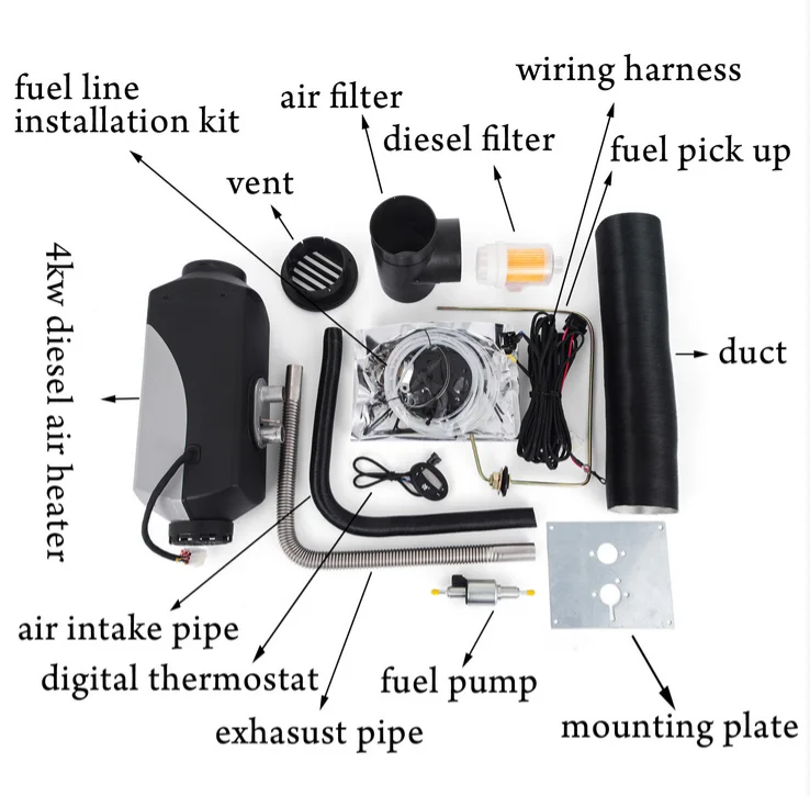 OkyRie 12V 24V 5kw Gray Parking Fuel Air Heater LCD Switch Autonomous Diesel Ignition Copper Heater For Cars Motorhome RV