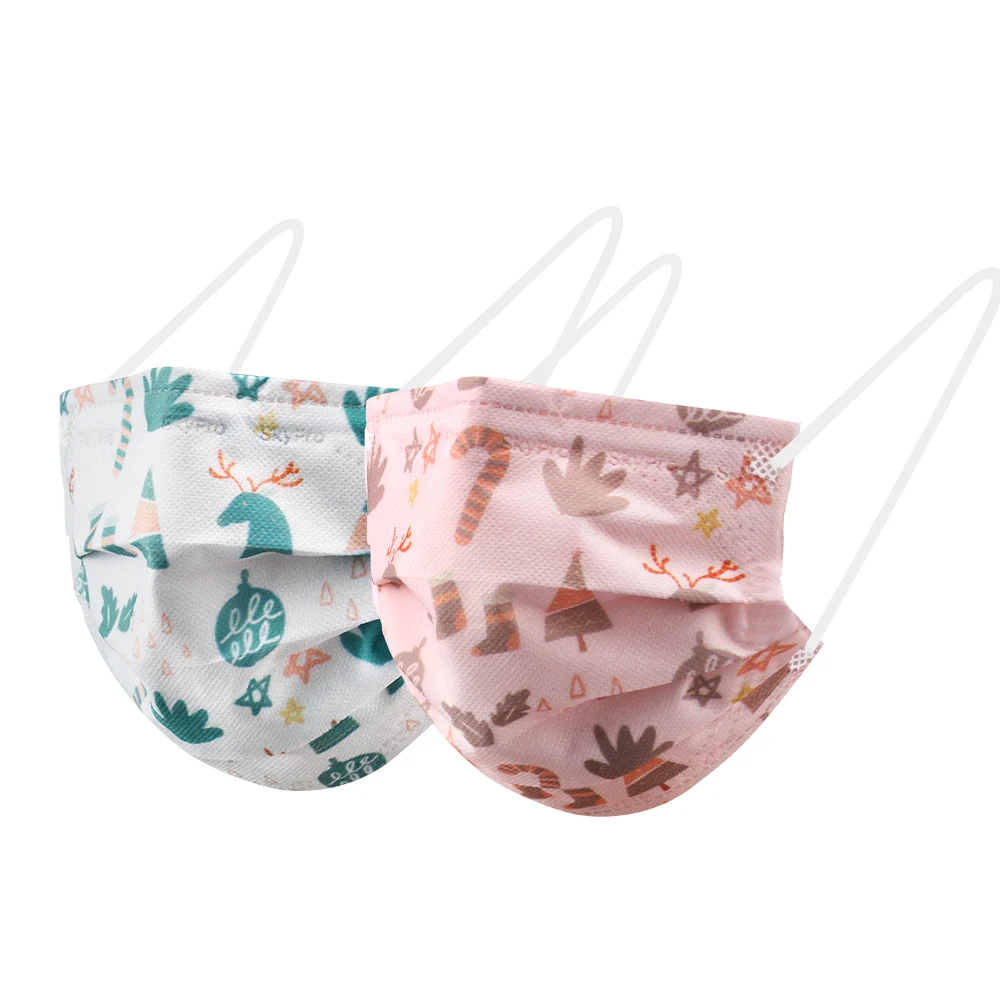 Christmas Party Mask Cotton Disposable Masks Print Nonwoven Fabric Face Coverings Facemask Kids Medical Mask 3ply Disposable