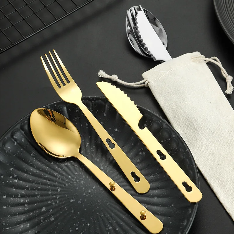 Summer Season Hot Selling Stainless Steel Outdoor Tableware Set Outdoor Packaging Knife Spoon Fork Set Picnic Tableware Set