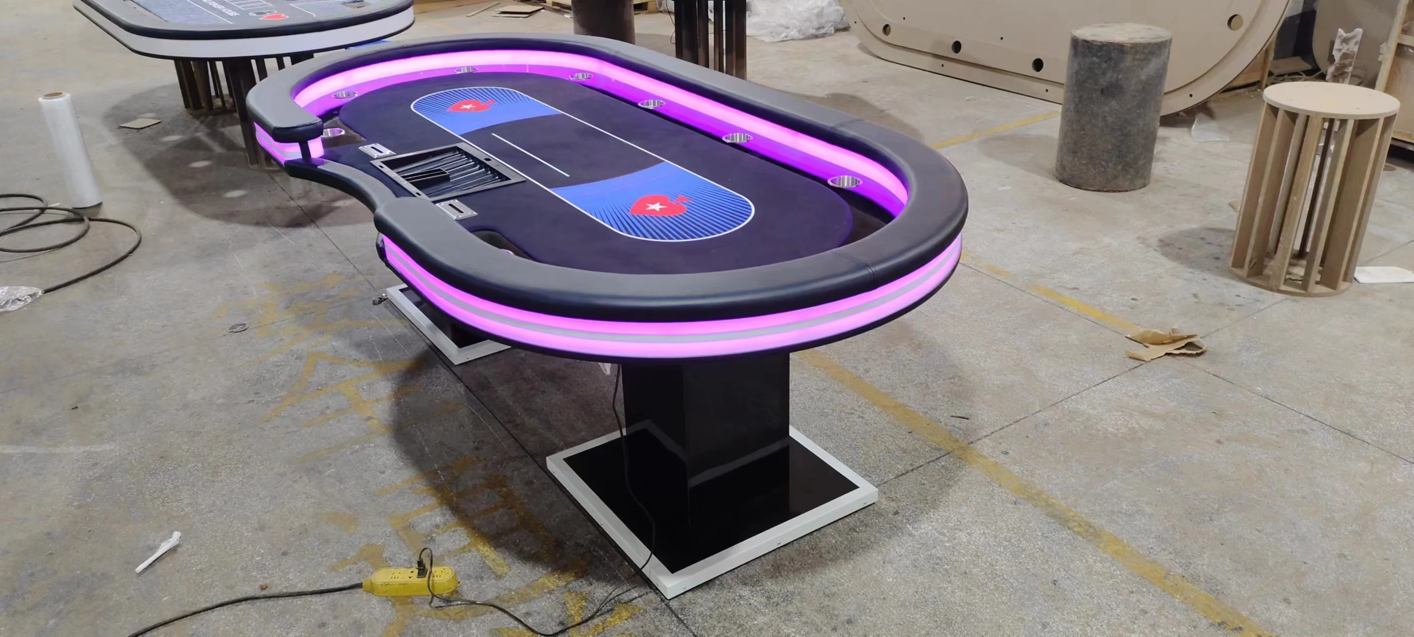 Custom high quality 96' 10 - Players Poker Table with Led Light with cupholders
