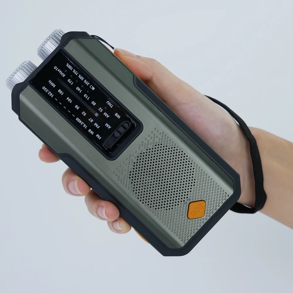 OEM NOAA AM/FM Emergency Radio Portable 2000mAh Power Bank with Solar,  Hand Crank & USB-C Charged, SOS Alarm & LED Flashlight