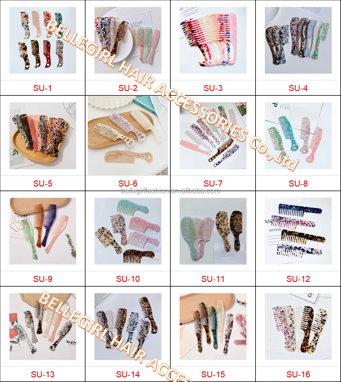 BELLEGIRL 2022 custom logo size new hot fashionable wide teeth hair comb kids top quality beauty acetate hair comb with handle