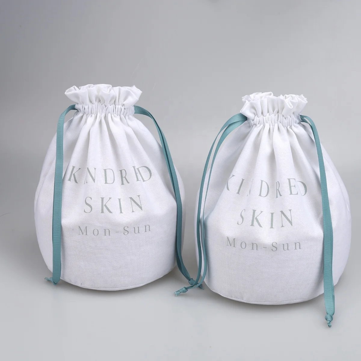 Custom Logo Printing Round Bottom Cotton Linen Cosmetic Pouch Skincare Gift Drawstring Cotton Makeup Bag