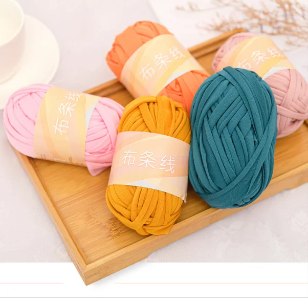 New Material Blanket Crochet Tape Fancy Yarn 92% polyester 8% Spandex T Shirt Yarn for Bags