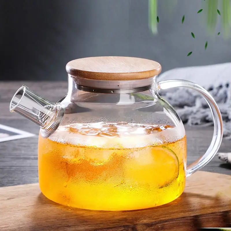 Hot sale clear glass water jug high borosilicate heat resistant glass teapot with bamboo Lid