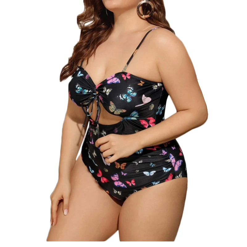 OEM Swimsuit Manufacturer High Waist Print Big Size Black Bikini One Piece Full Coverage Swimwear For Fat Women