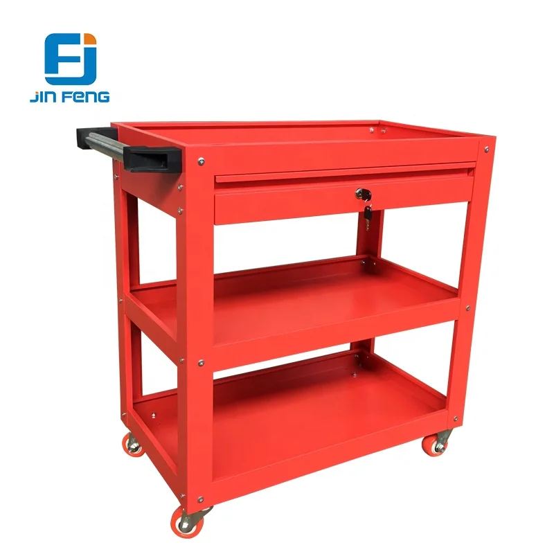 3 Tiers Steel Kitchen Trolly box movable rack / Utility Rolling Cart with drawer