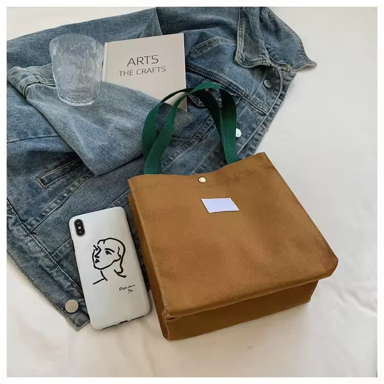 Custom Logo Printed Portable Wholesale Picnic Lunch Bag Unisex Canvas Food Handbag Tote Minimalism Hasp Fashion Cotton Cloth