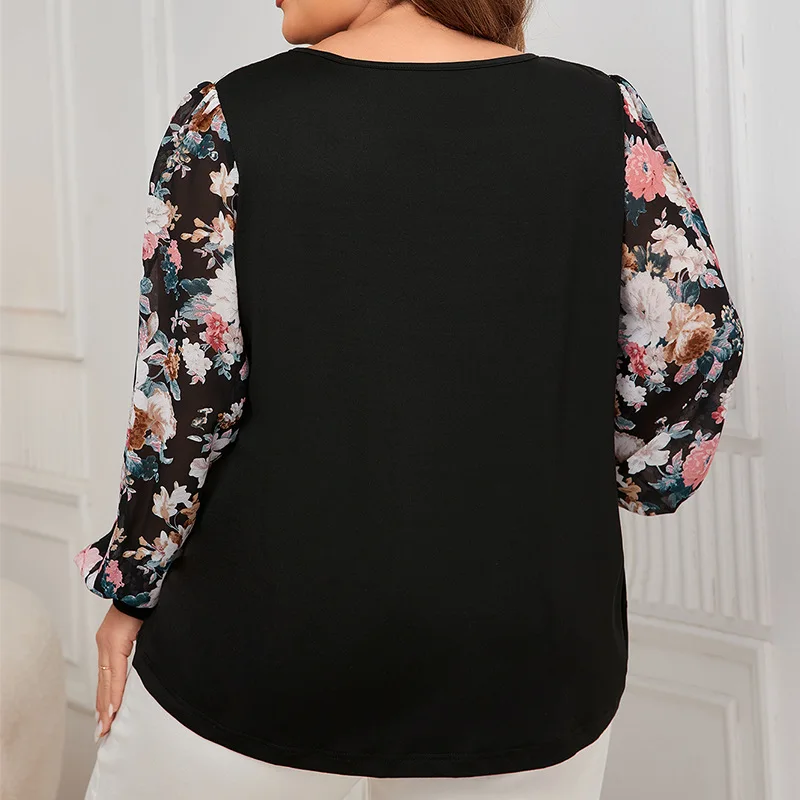 Printed round neck shirt high quality new Plus size tops for women slimming loose long sleeved shirts OEM