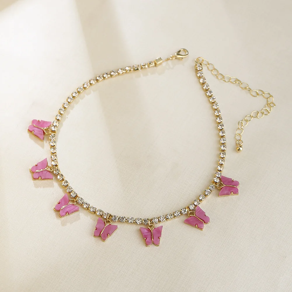 Lost Lady Butterfly Cross Cherry Heart Pendants Necklace for Women Rhinestone Crystal Chain Chokers Necklace Jewelry Wholesale