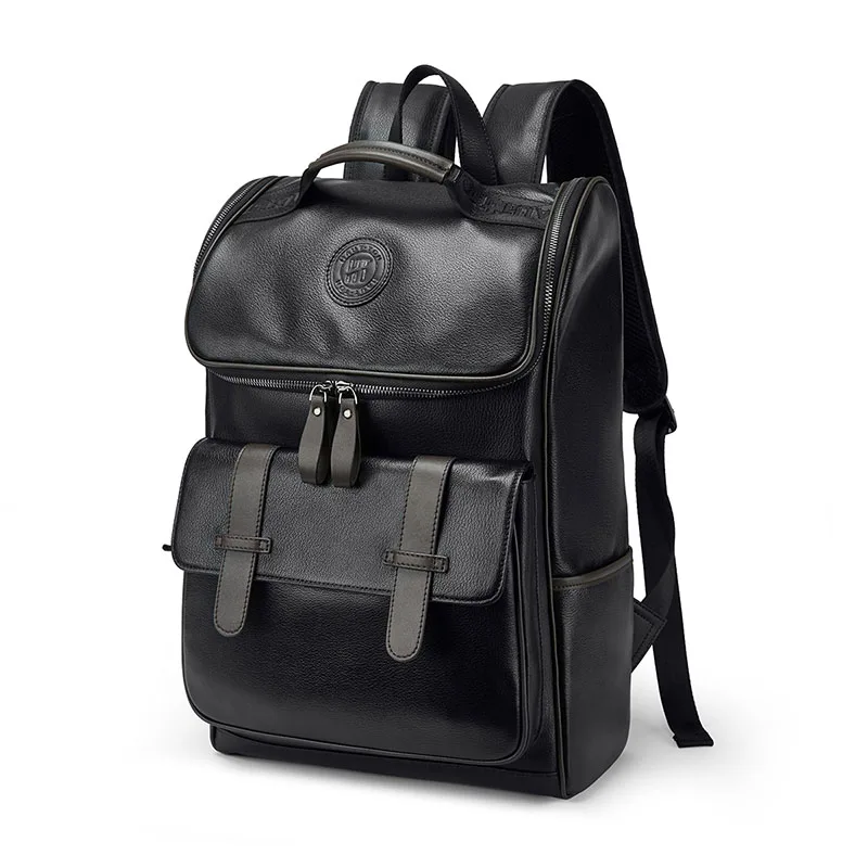High Quality Men Waterproof Leather Black Backpack Breathable Design Fashion Cover Men Backpack Bag