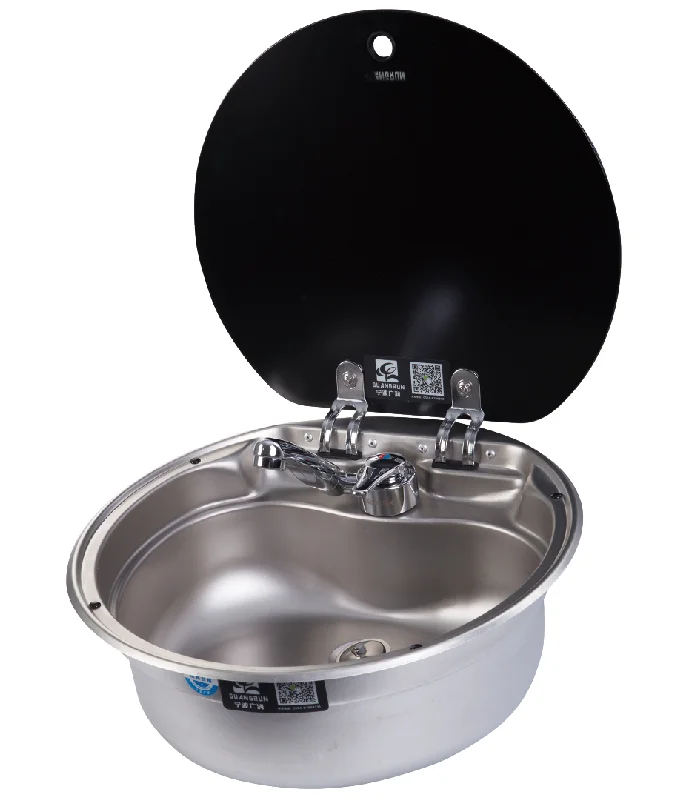 Hot sale popular caravan  kitchen stainless steel sink with tempered glass lid and tap for RV motorhomes travel trailer  GR-570