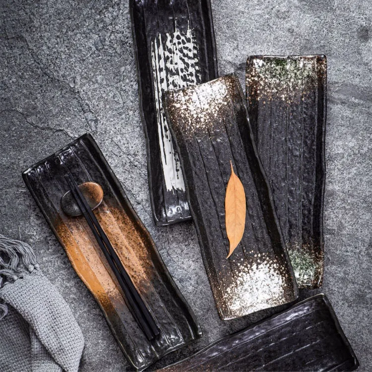 Japanese tableware set ceramic Sushi plate black color dinnerware buffet appetizer barbecue hotel restaurant dish plate