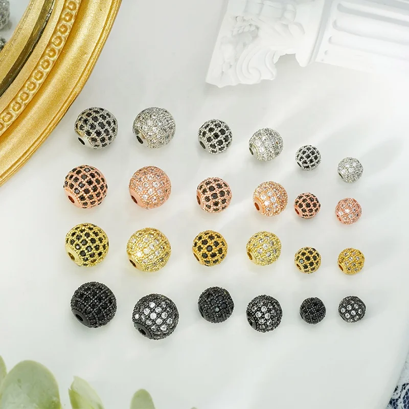 6MM 8MM 10MM Brass Disco Ball Beads Cubic Zircon Multi-Colors Round Spacer Beads For Jewelry Making Diy Fit Bracelets Necklaces