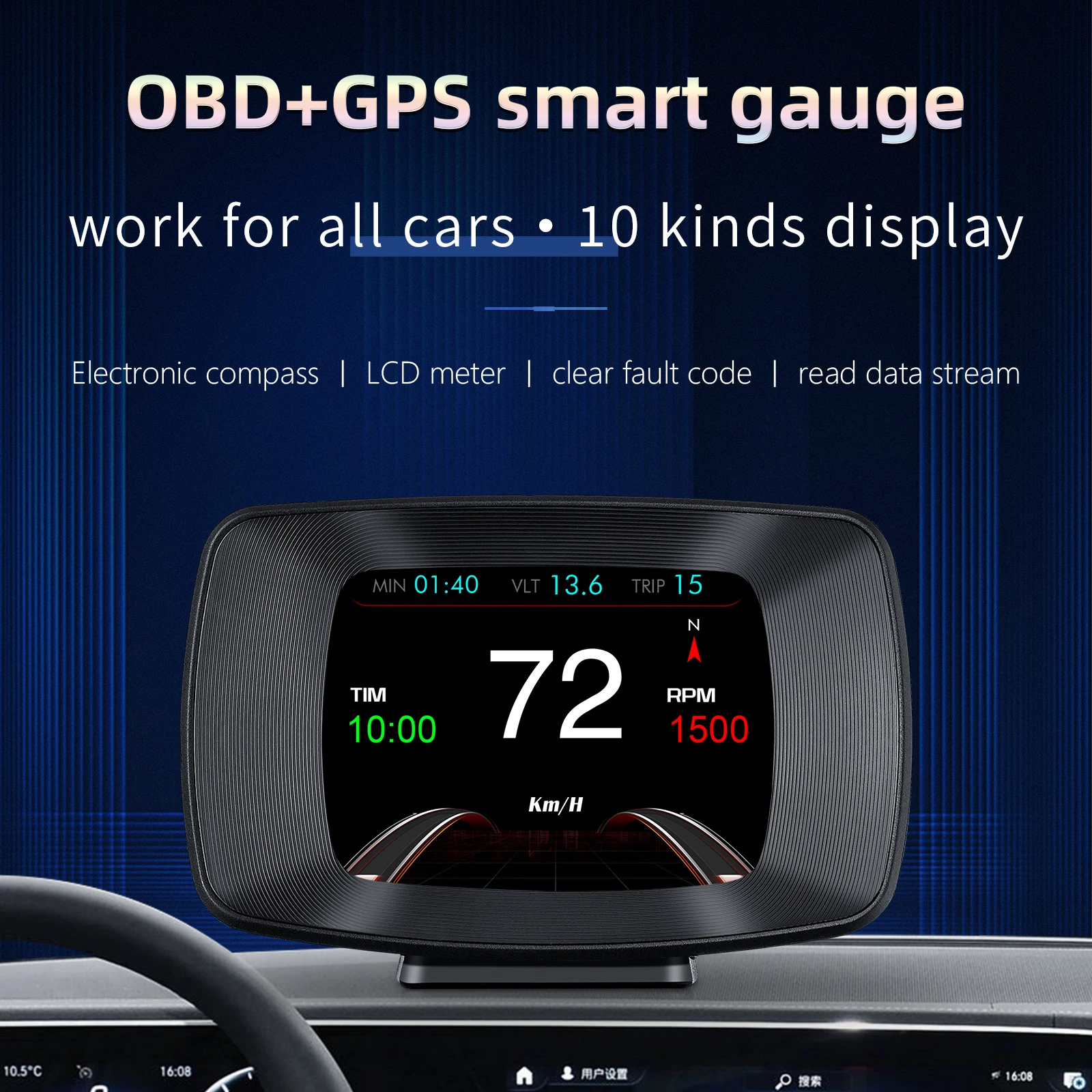 Умный автомобильный измеритель Hud Дисплей Obd2 температуры воды скорости в час расхода топлива пробега