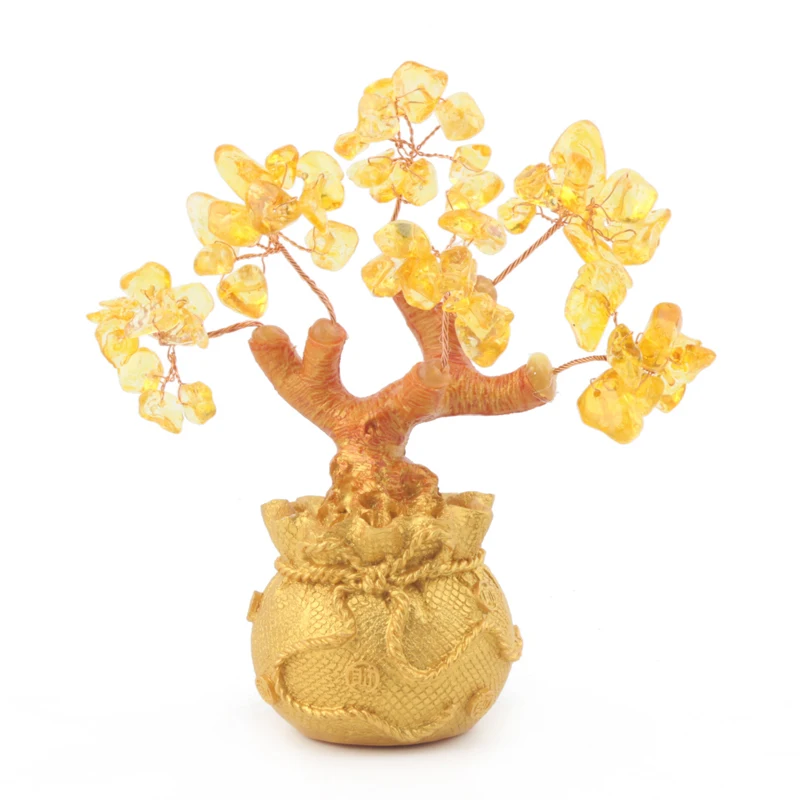 Мини натуральные декоративные растения фэн-шуй цветы искусственные деревья желтые кристаллы