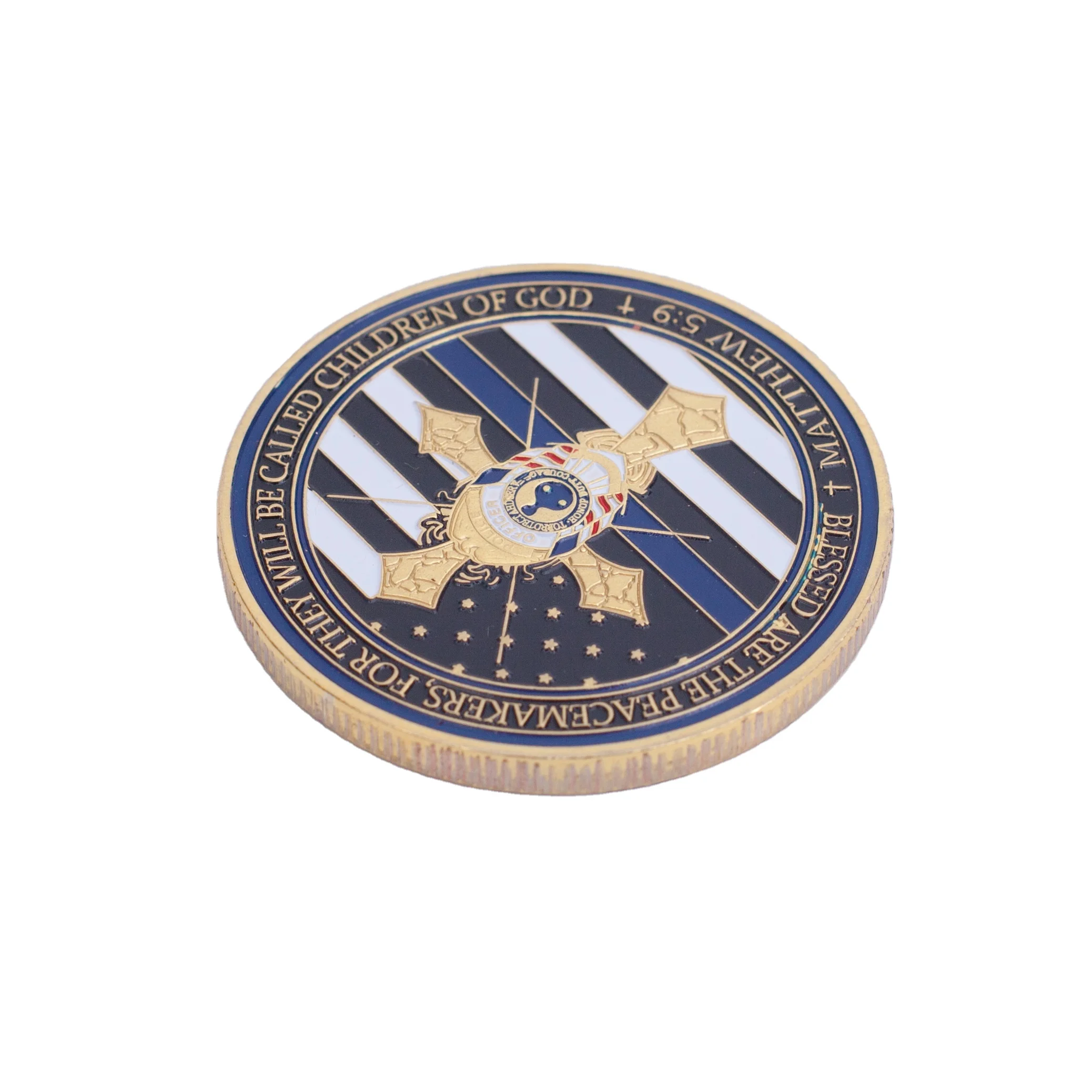 Cross Commemorative Coin Guardian Sword Metal Crafts American Blue Line Flag Challenge Coin Commemorative Coin
