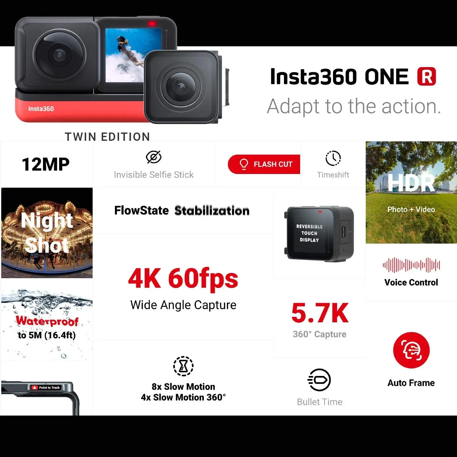 Экшн-камера Insta360 ONE R Twin Edition 4K широкоугольная 60 кадров/с Super 5 7 K двойной объектив 360