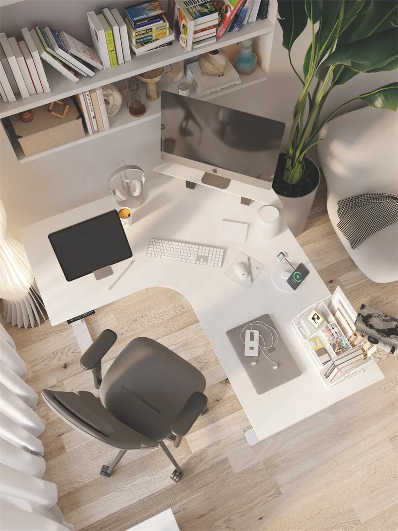 Modern Office Adjustable Height Desk Frame Sit To Stand Office Furniture Table Electric Lift Computer Desk in l Shaped