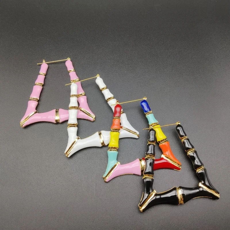 Duoying OEM colorful Trapezoid custom hoop heart earrings enamel huggie square earrings enamel big hoops enamel hoop earrings