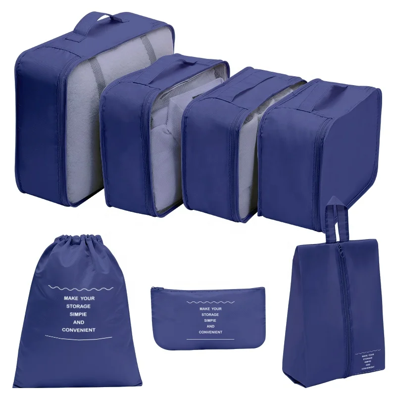 Low MOQ fashion 7 pcs compression luggage organizers travel bag personal packing cubes wholesale travel bag organizer