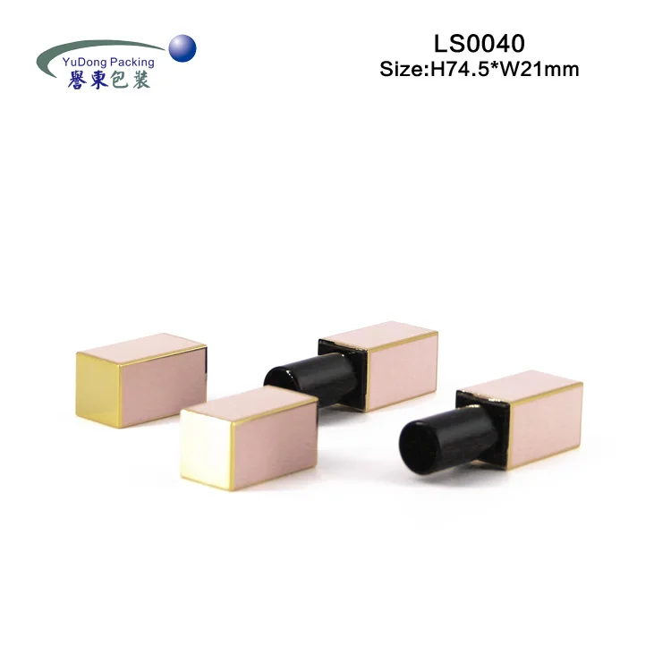 
Custom logo high-end empty pink luxury square gold lipstick tube cosmetic bottle magnet lipstick case 
