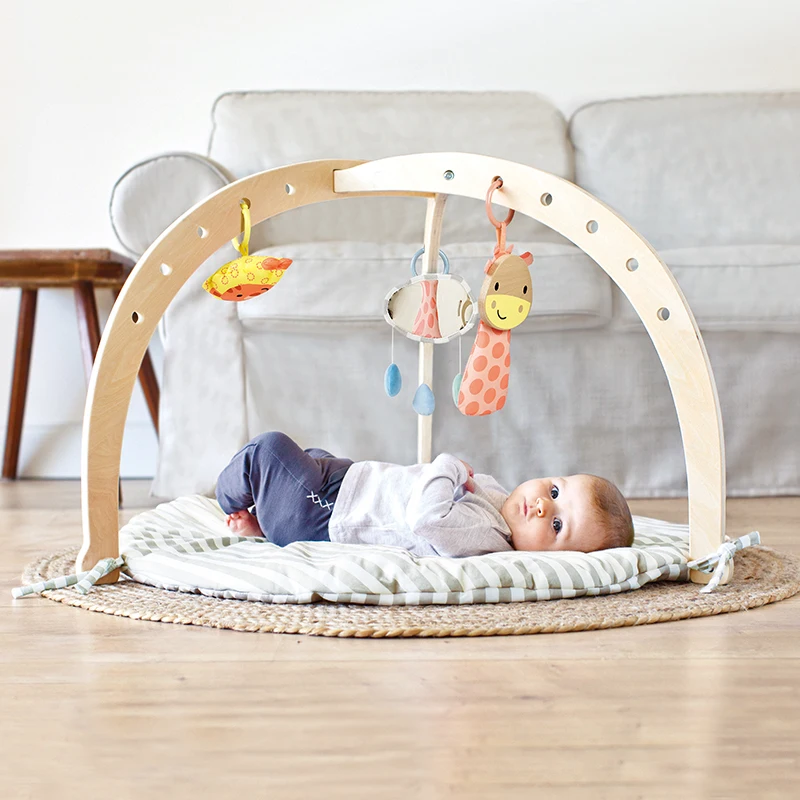 Activity Foldable Frame Hanging Bar Organic Cotton Natural Babies Infants Hanging Sensory Toys Activity Mat Wooden Baby Play Gym