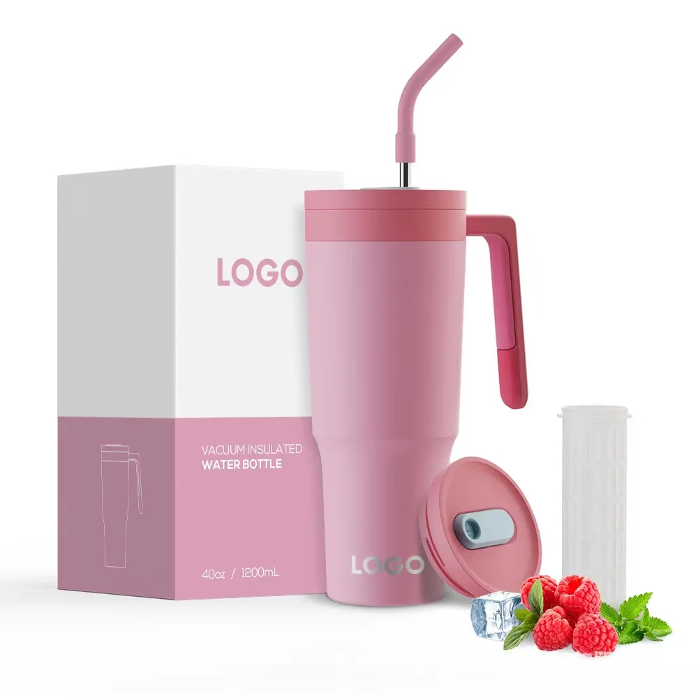 Eco Friendly 40oz Double Wall Stainless Steel Beer Tumbler Insulated Travel Mug Vacuum Coffee Cup With Straw Lid And Brush
