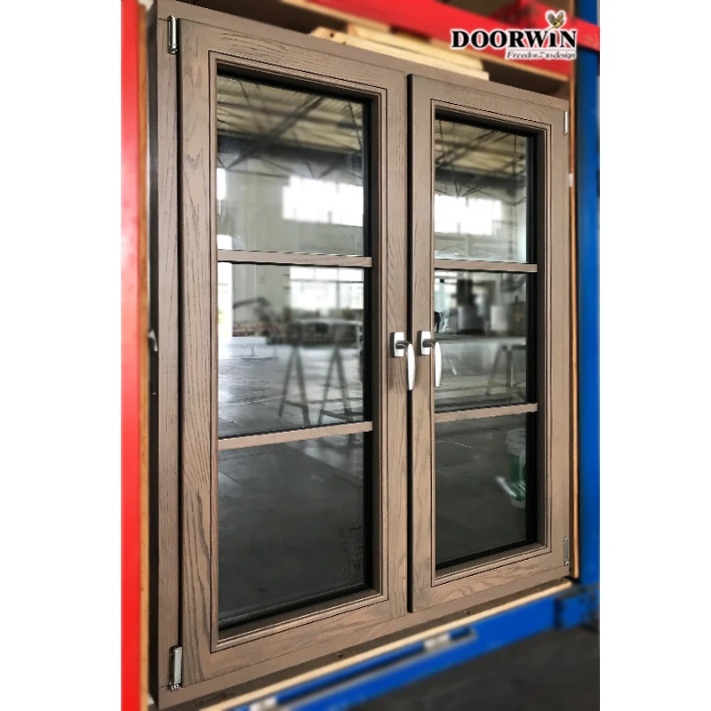High Quality Broken Bridge Aluminum Casement Window Wooden Color Windows Double tempered low e glass house Window