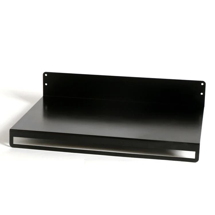 Welcomed wide shaped black metal wall shelf