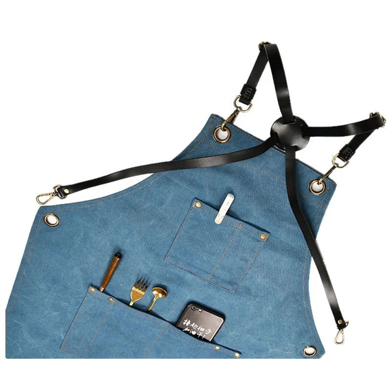 2021 Customize Gril Apron Cotton Apron with 2 Pockets Cooking Kitchen Aprons for Women Men Che