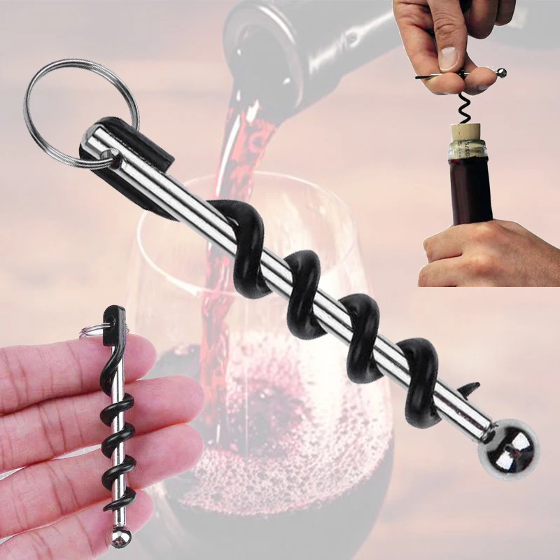 Mini Pocket Red Wine Bottle Corkscrew Beer Cap Opener Keychain Key Ring Multifunctional Stainless Steel Bottle Opener