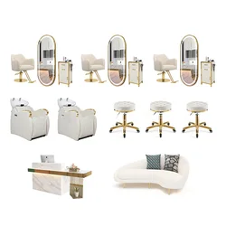 White And Gold Shampoo Bowl And Chair Hair Salon Furniture Luxury Gold Series Hair Washing Equipment Sponge Shampoo Chair