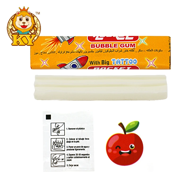Manufacturer wholesale sweet fruit flavor chewing bubble gum candy with tattoo