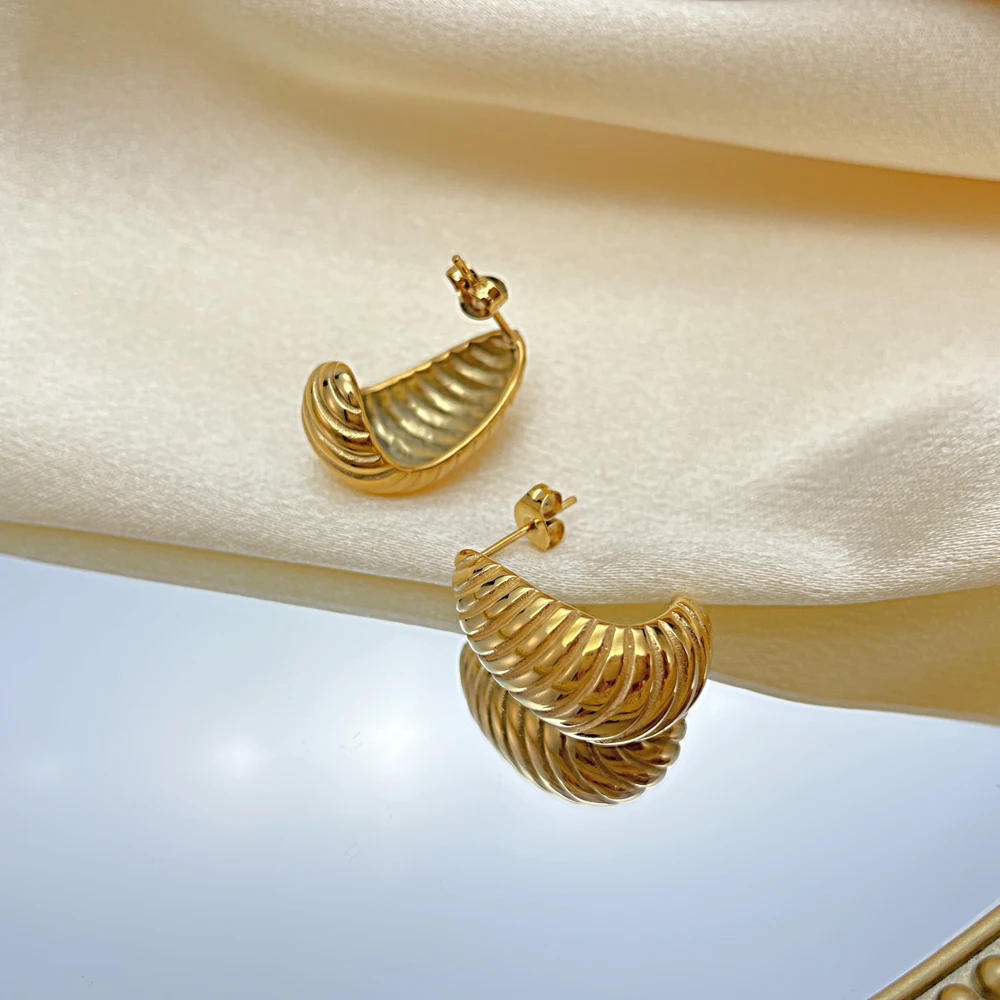 18k Gold Plated Stainless Steel Screw Pattern Hoop Earrings Jewelry Accessories Spiral Cute Stainless Steel Hoop Earrings Large